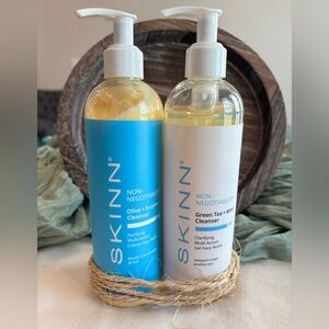 SKINN Non-Negotiables Cleanser Duo AM PM Green Tea Mint Olive Enzyme New